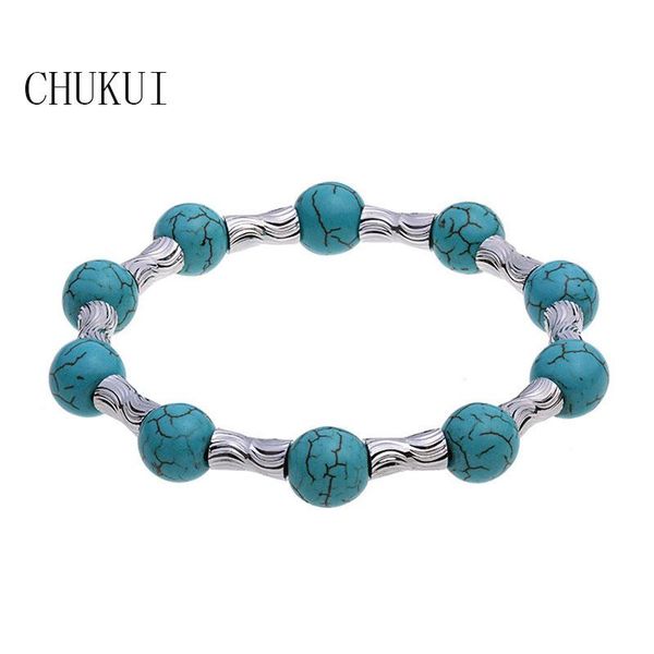 

charm bracelets chukui arrival 10mm blue stone beads for men women & bangles jewelry drop, Golden;silver