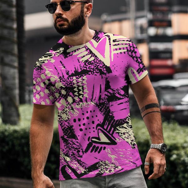 

men's t-shirts 2021 design trend graffiti printed t-shirt letter cartoon geometric stripe cclor matching short sleeve round neck, White;black
