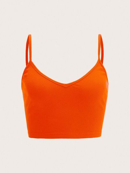 

neon orange solid rib-knit cami k7tr#, White