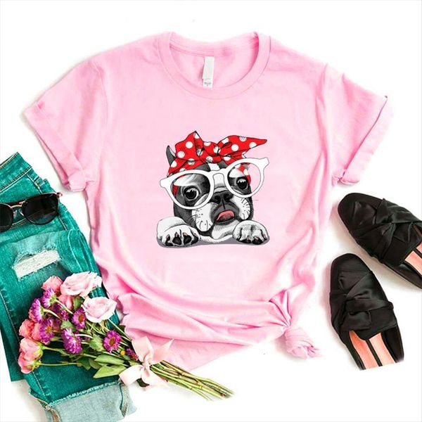 

french bulldog print casual women o neck short sleeve summer for lady tees, White