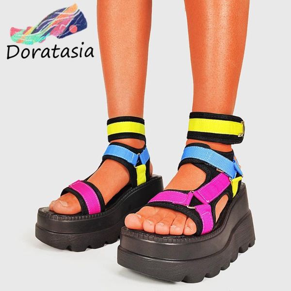 

doratasia the big size 43 women hook loop platform mixed color shoes leisure casual fashion summer sandals women sandals, Black