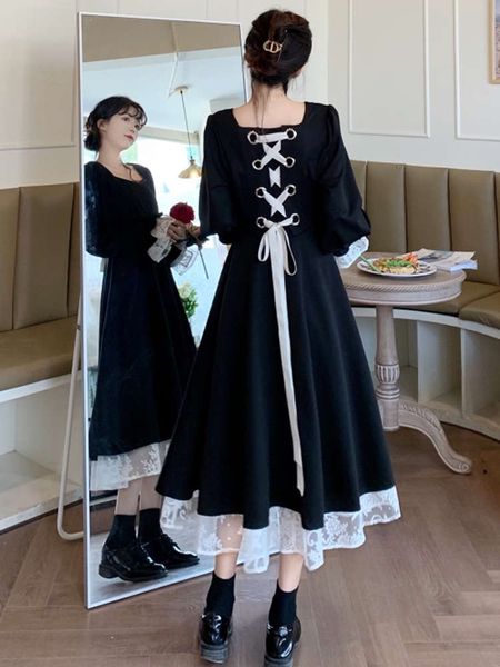 

large size fat mm french knee autumn and winter women's waist bottom skirt 2020 new long xinji small black dress, Black;gray