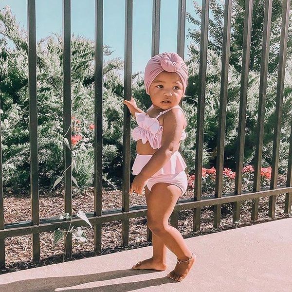 

one-pieces fashion toddler baby girls solid ruffle sling swimwear bow bikini swimsuit swimming costume summer 2pcs clothes, Black