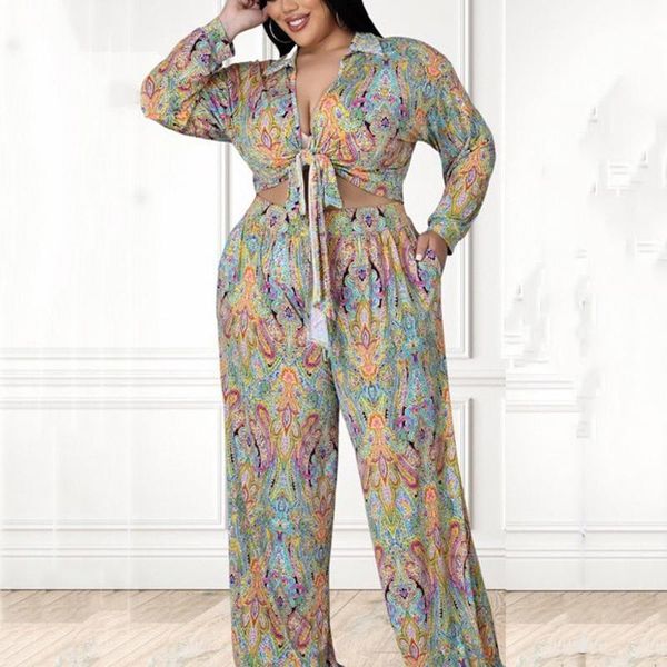 

women's two piece pants 2 sets womens outfits plus size 4xl printed blouse & long fashion elegant causal matching clothes, White