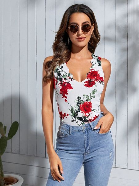 

floral print tank crop c7ae#, White