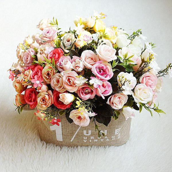 

decorative flowers & wreaths artificial home decoration rose silk bouquet flores party wedding bride hand holding fake flower