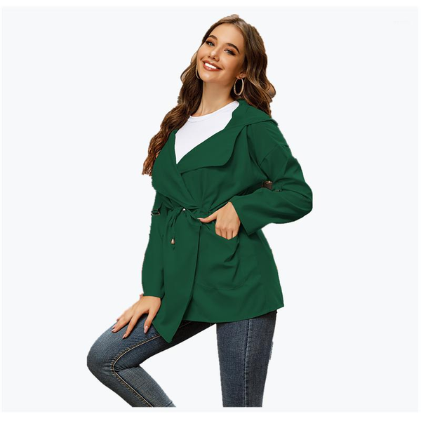 

spring autumn women mid-length hooded coat long sleeve solid color side pockets casual thin women's jackets, Black;brown