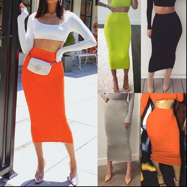 

2021 new brand new autumn office lady stretch pencil skirt womens high waist knee midi fitted work office midi skirts, Black