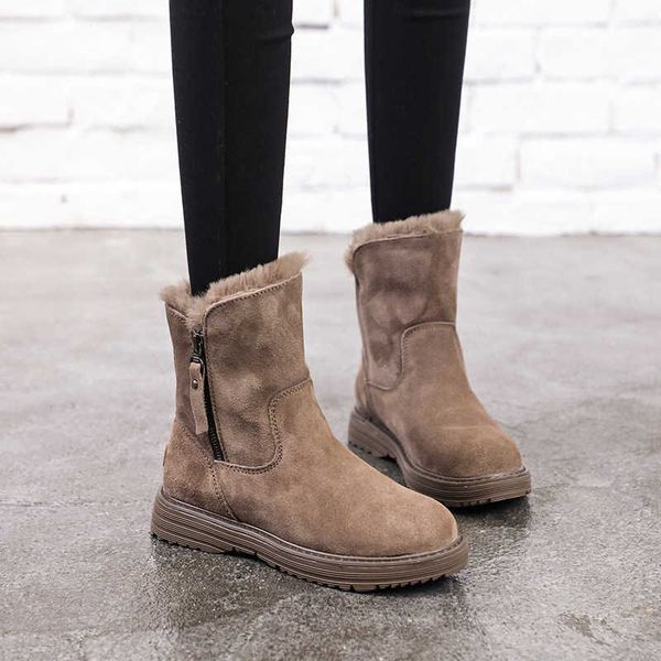 

winter thickened warm snow women's autumn 2019 british martin net red flat bottom boots, Black