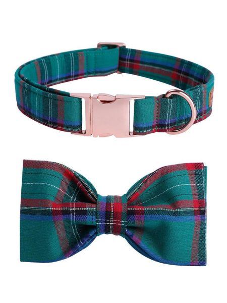 

dog collars & leashes plaid collar and leash set with bowtie soft cotton fabric rose gold metal buckle adjustable pet accessories