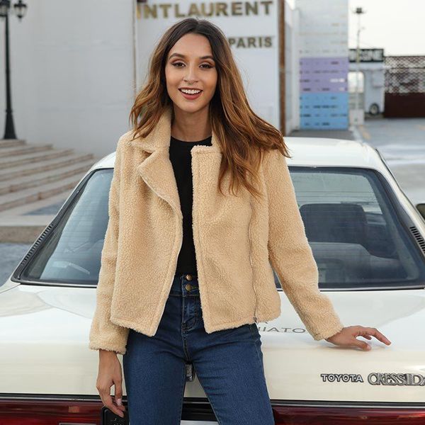 

women's trench coats europe the united states coat female explosion cashmere long-sleeved zip-up jacket solid color autumn winter ladie, Tan;black