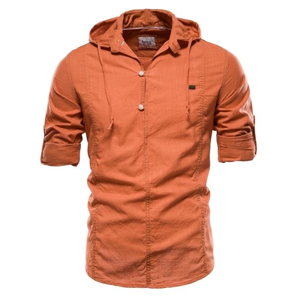 Design con cappuccio manica lunga camicia biancheria da uomo a colori solido 100% pullover di cotone di cotone per lo streetwear s 210721