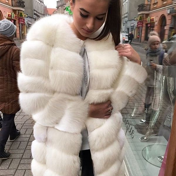

artificial fur coat women clothing cover winter luxury faux fur jacket long elegant plus size luxury fashion warm full 210222, Black