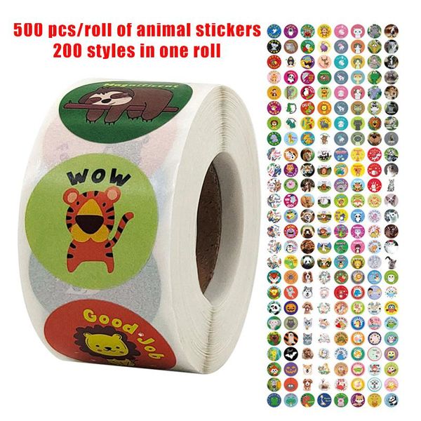 

gift wrap 500 pcs/roll cute animal stickers 200 styles 1inch reward adhesive labels for kid party scrapbooking decor