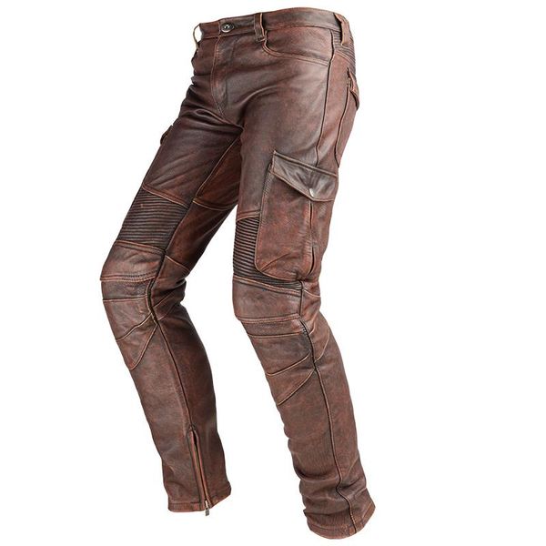 

men's pants brand fall winter real leather streetwear fashion 100% genuine cow hide trousers vintge luxury motorcycle, Black