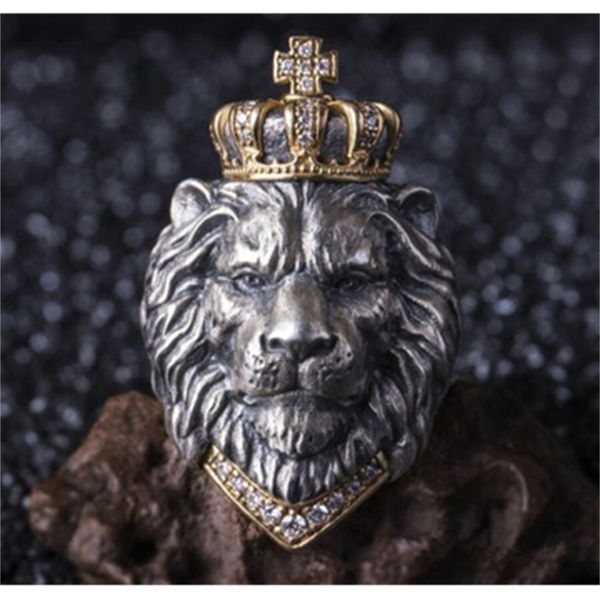 

party favor chrome/hearts rings new crown lion ring male titanium steel cross lion head opening adjustable index finger