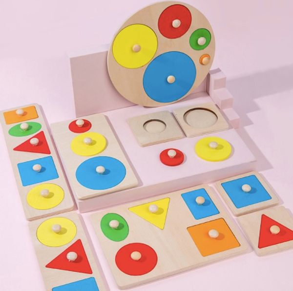 Madeira Montessori Board Brinquedos Forma Geométrica Classificação Matemática Montessori Puzzle Colorido Pré-escolar Aprendendo Jogo Educacional Brinquedo