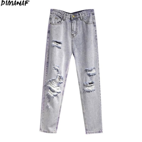 

women's jeans dimanaf 2021 plus size women pants hole fashion high waist denim harem style big ripped pockets trousers large s-5xl, Blue