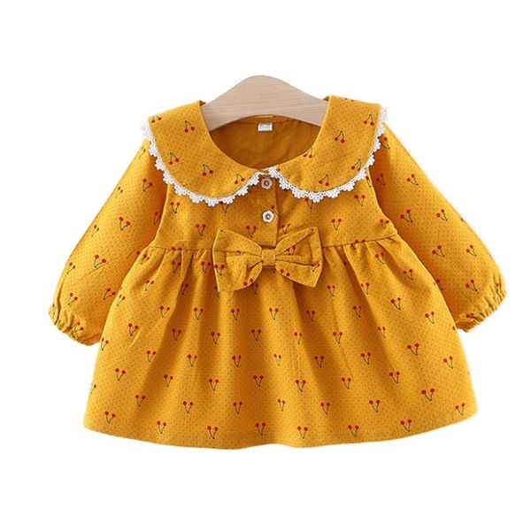 

girl's dresses baby girl clothes born autumn cute dress kids solid cherry print with bowknot princess clothing, Red;yellow