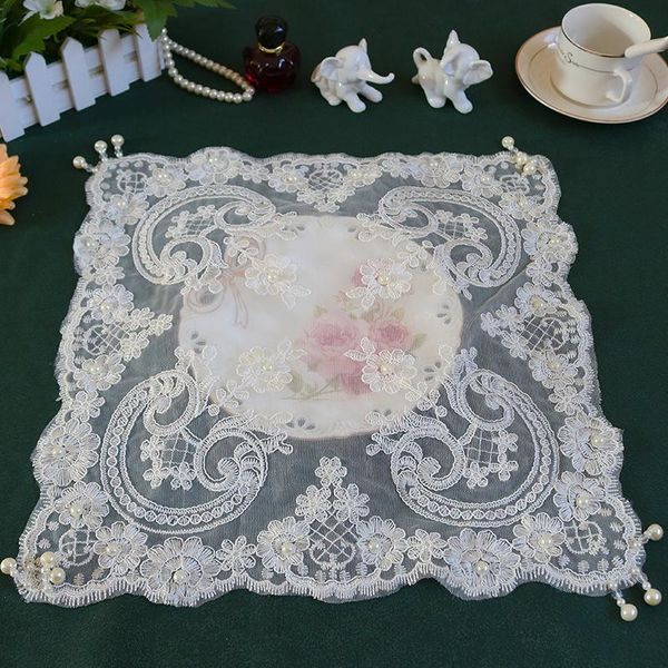 

table cloth modern pearl tassel lace tablecloth transparent cup mugs placemats covers for home kitchen wedding decoration