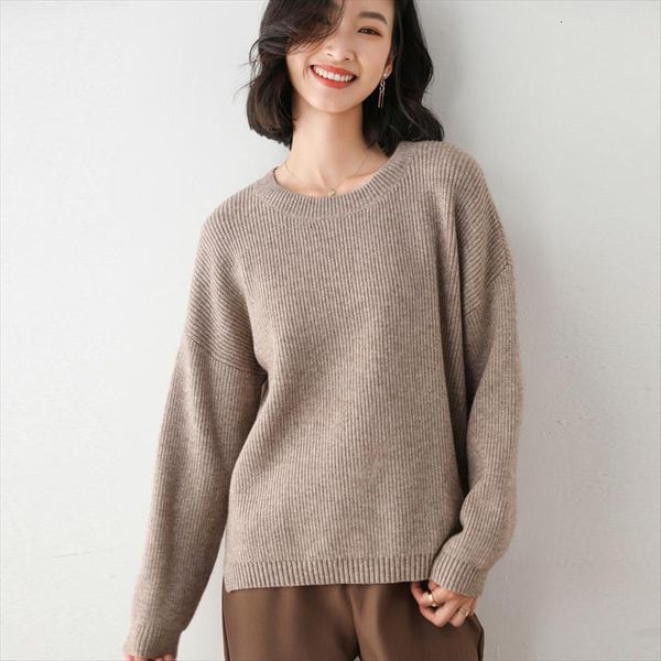

pullovers women warm loose womens sweaters long sleeves round neck jacket female knitted ladies viscose polyester, White;black