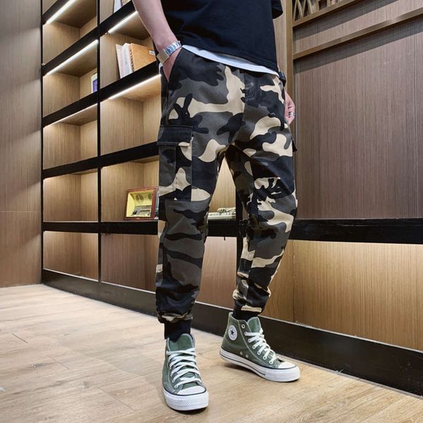 

autumn new fashion brand overalls loose camouflage multi pocket casual closed leggings trend men's pants, Black