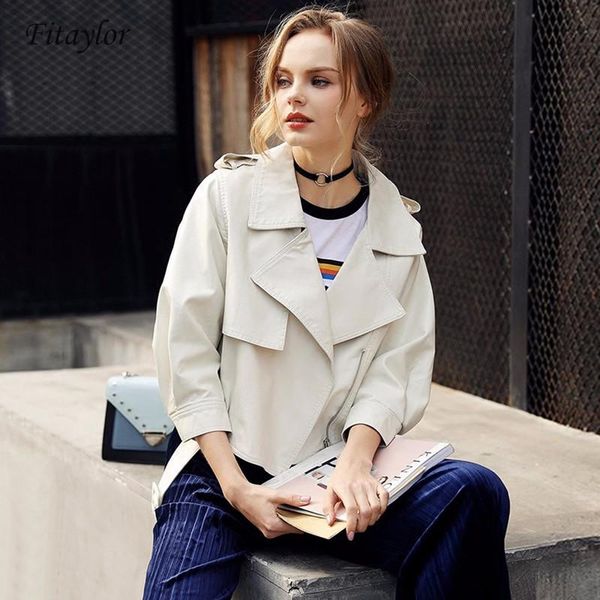 

women's leather & faux fmfssom 2021 women office lady soft pu punk outwear beige jacket spring autumn casual motor black coats