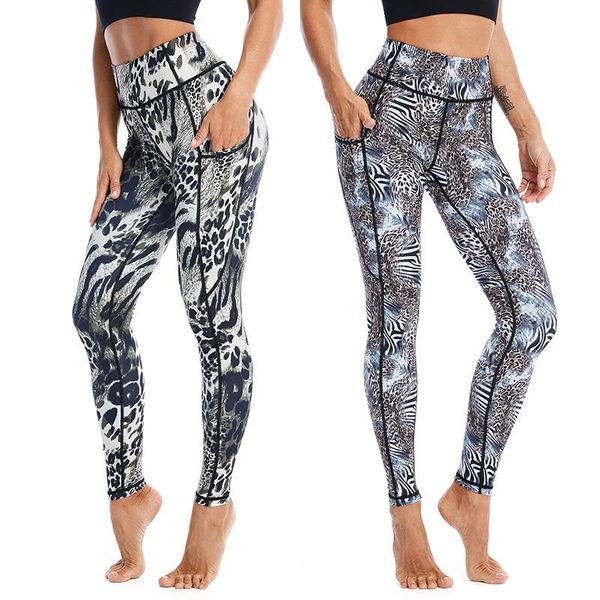 

yoga outfit women's plus size tight height waist exercise fitness pants leopard print peach butight cycling