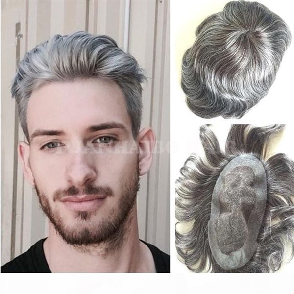 

hair replacement for men 6inch black gray mixed color virgin remy human hair brazilian straight grey hair mens toupee ing