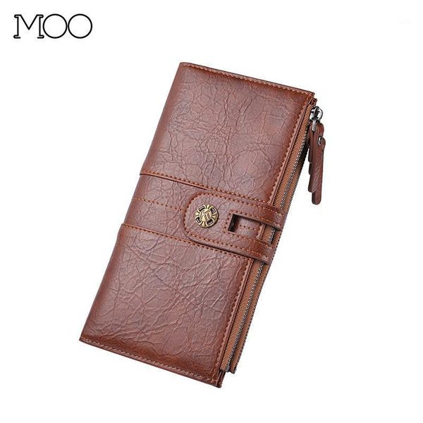 

wallet men luxury long leather retro clutch mobile bag buckle passport clips coin purse cards holder wallets1, Red;black