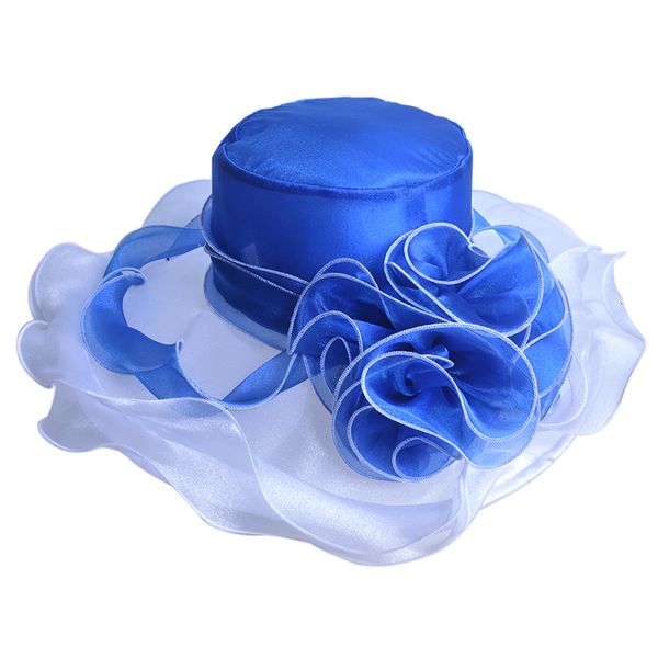 

2021 new women wide brim summer organza ribbon floral uv protection beach sun cap ladies hat for church kentucky derby floppy a405 jwvz, Blue;gray