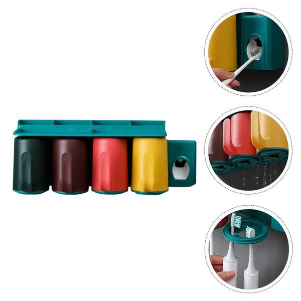 

bath accessory set 1 toothpaste dispenser toothbrush holder cup storage rack