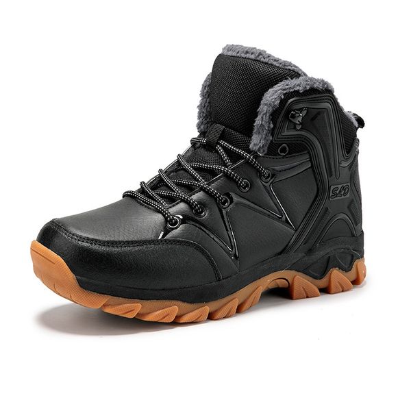 

men outdoor winter snow ankle boots non-slip waterproof warm walking male casual flat shoes sneakers fashion plus size 39-46, Black
