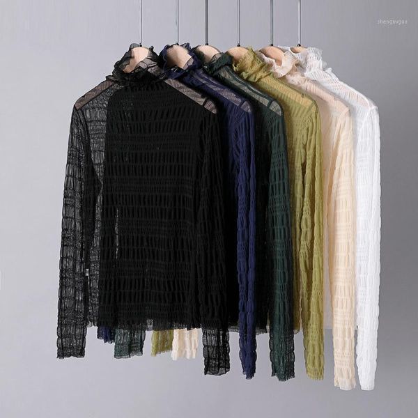 

turtleneck lace blouse women clothing long sleeve hollow out shirts casual harajuku white mesh blusas mujer q3558 women's blouses