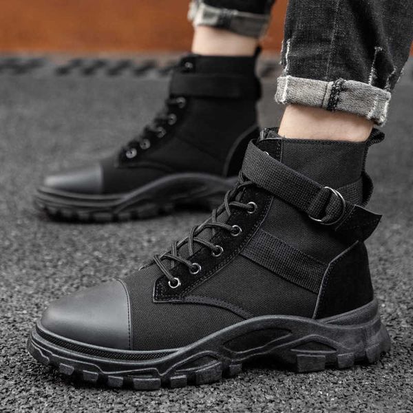 

martin boots men's autumn leisure high korean fashion work clothes shoes, Black
