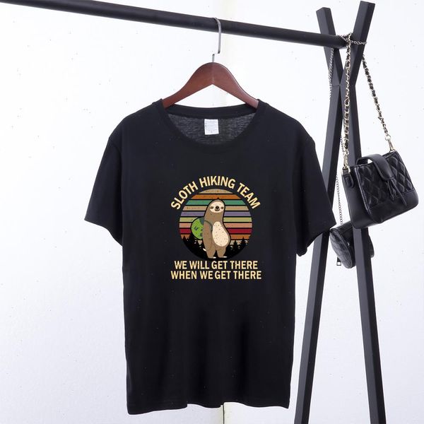 Equipe de caminhada da preguiça impressa camisetas t-shirt das mulheres T-shirt das mulheres Gráfico de algodão de verão T-shirt solta roupas estéticas Anime em volta do pescoço redondo para