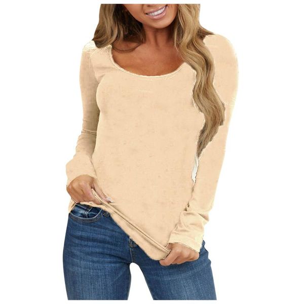 

women's blouses & shirts solid color long sleeve t-shirts loose o-neck blouse female t-shirt cotton t shirt #58, White