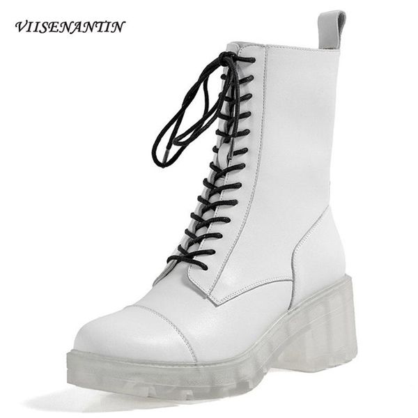 

boots white women transparent thick bottom summer autumn thin short leather lace up cool knight boota, Black