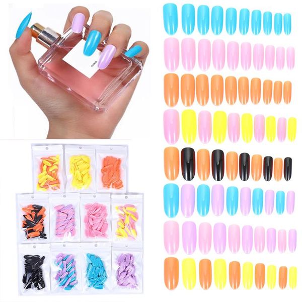 

false nails 120pcs/pack candy color full cover oval ballerina fake long stiletto nail tips, Red;gold