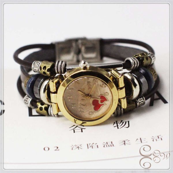 

,bracelet quartz watch leather bracelet jewelry gift handmade multilayer stainless steel love, Golden;silver