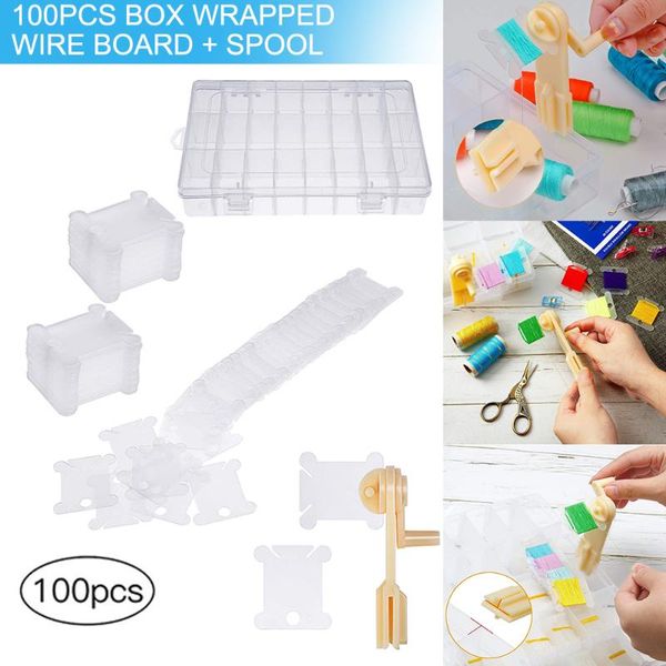 

spot 100pcs plastic floss bobbins with floss winder and embroidery organizer box for cross stitch craft diy sewing storage ho, Black