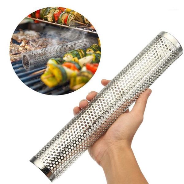 Radfahren Caps Masken 6/12 Zoll BBQ Grill Holzkohle Quadrat Runde Kalt Räuchern Mesh Rohr Rauch Generator Edelstahl Pellet Smoker