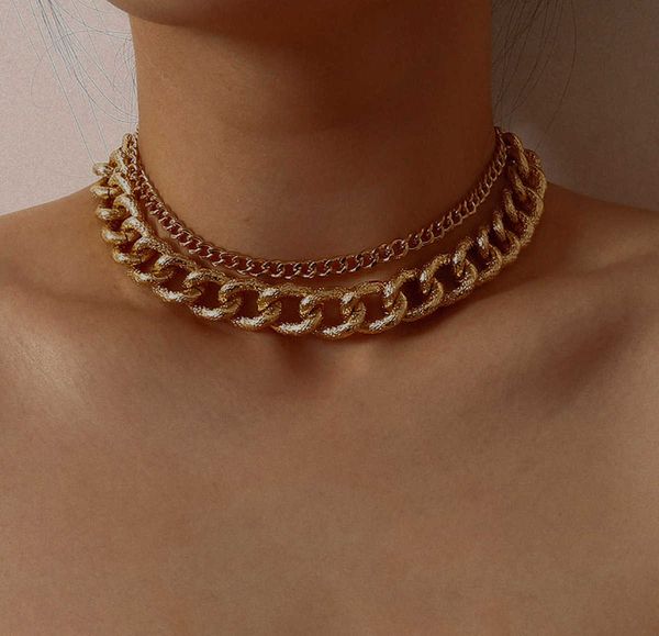

jewelry exaggerated ripple punk neckwear women's cool style geometric thick chain set necklace, Silver