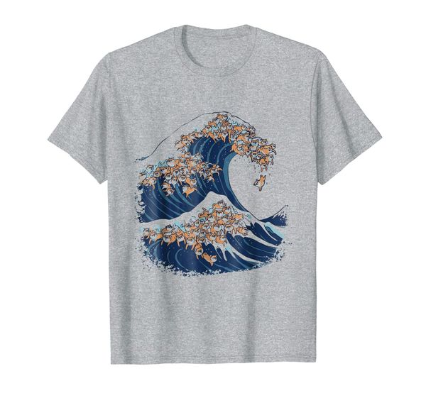 

the great wave of shiba inu funny t- shirt by huebucket, White;black
