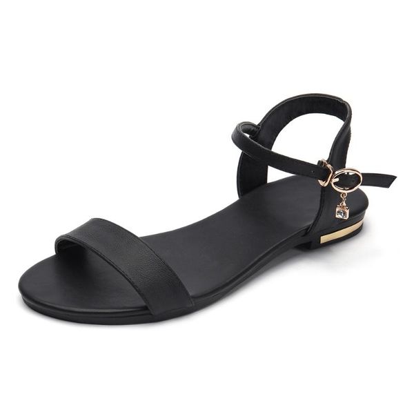 

sandals plus size 34-46 genuine leather women shoes fashion flat cow summer rhinestone ladies, Black