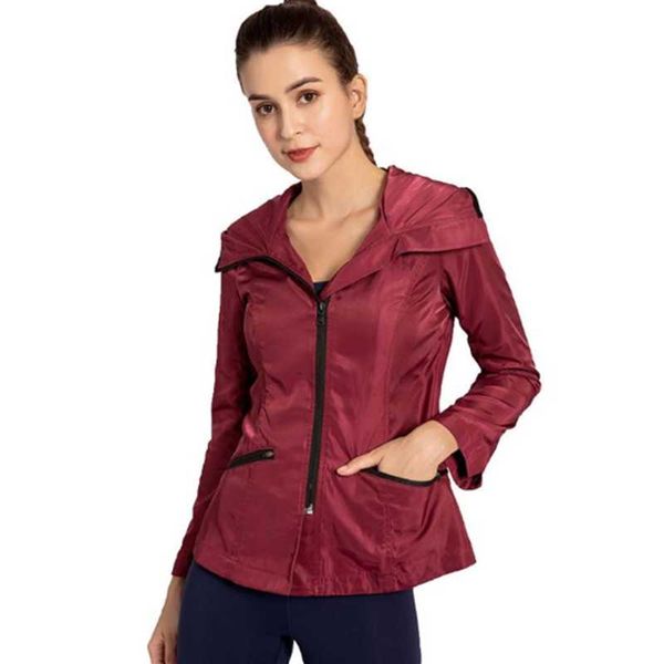

women's trench coats 2021 outdoor sports leisure wind proof waterproof quick drying zipper hoodie long sleeve running top, Tan;black