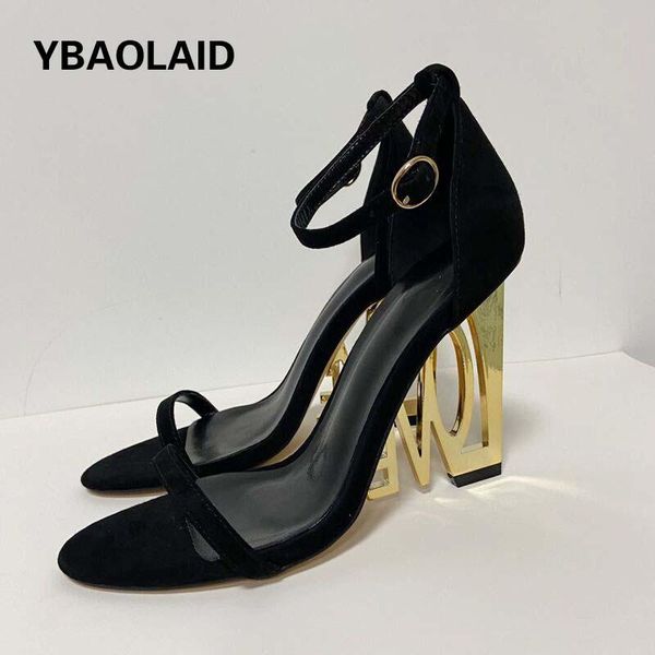 

sandals style black suede metal shaped heel fish mouth belt buckle decoration fashion casual high summer