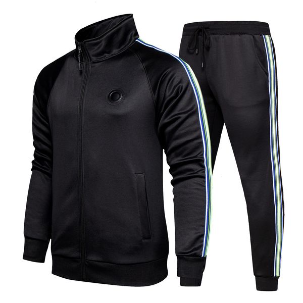 

new 2021 clothing long-sleeved sports two-piece zipper hit color printing line fashion casual comfortable suit sets tracksuit men 6d65, Gray
