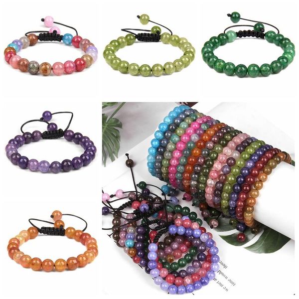 

beaded, strands 8mm round colorful cracked blue green pink glass crystal bead bracelet black rope friendship women men couple bracelets jewe