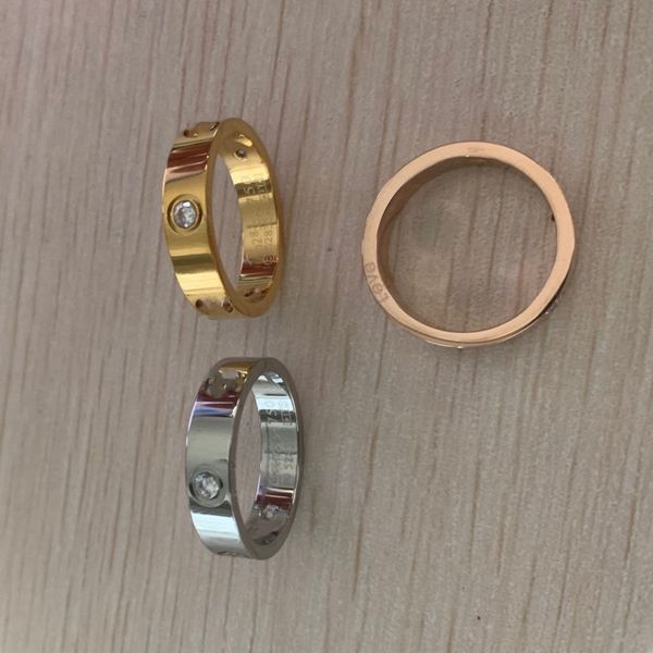 

never fade 316l titanium steel love rings 18k gold rose gold silver wedding diamond ring for men women engagement male female alliance, Slivery;golden